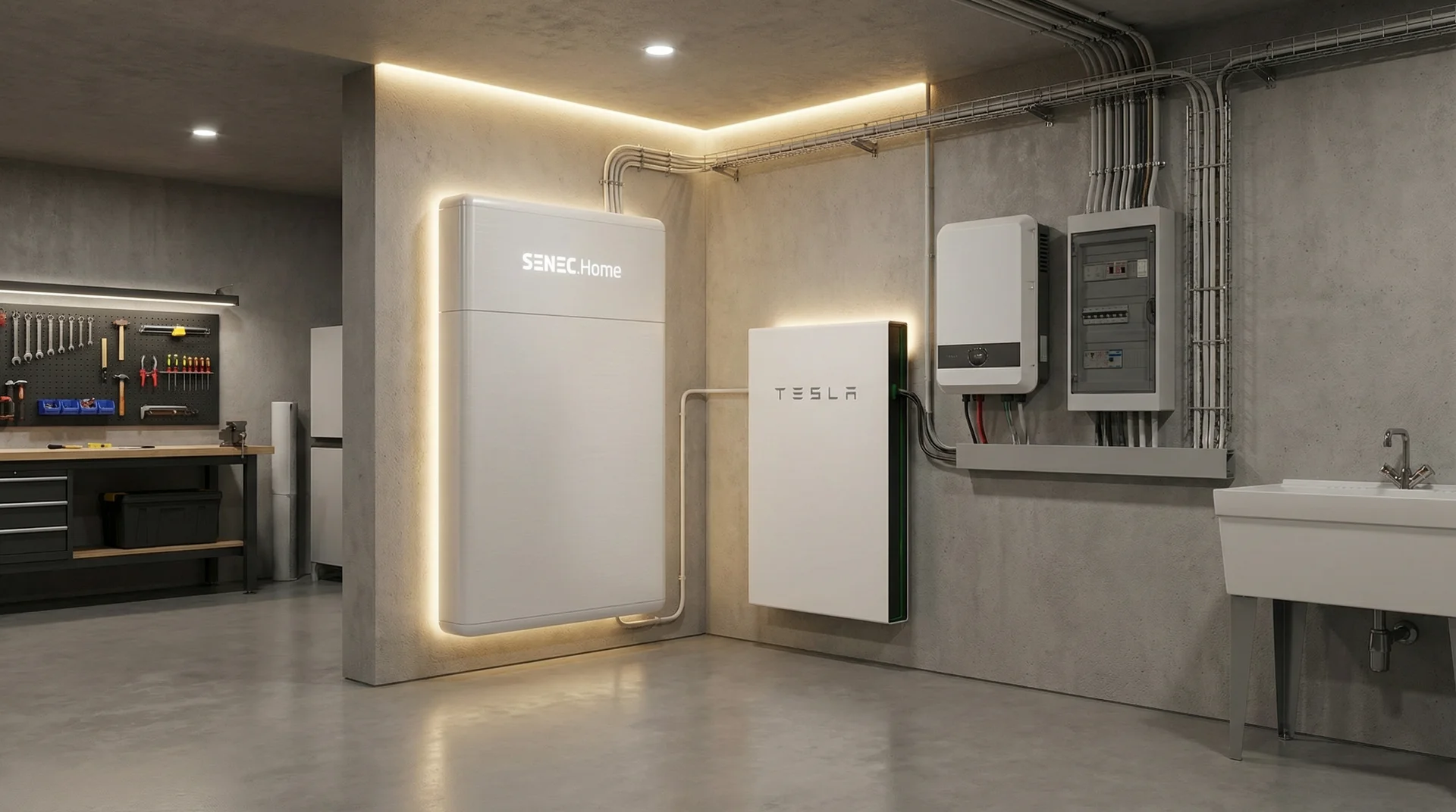 Moderne Stromspeicher in professionellem Technikraum